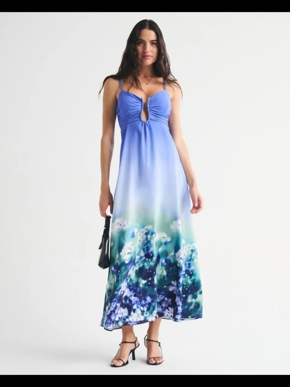 Women's Bra-Free Hardware Maxi Dress in Blue Floral | Size XL | Abercrombie & Fitch